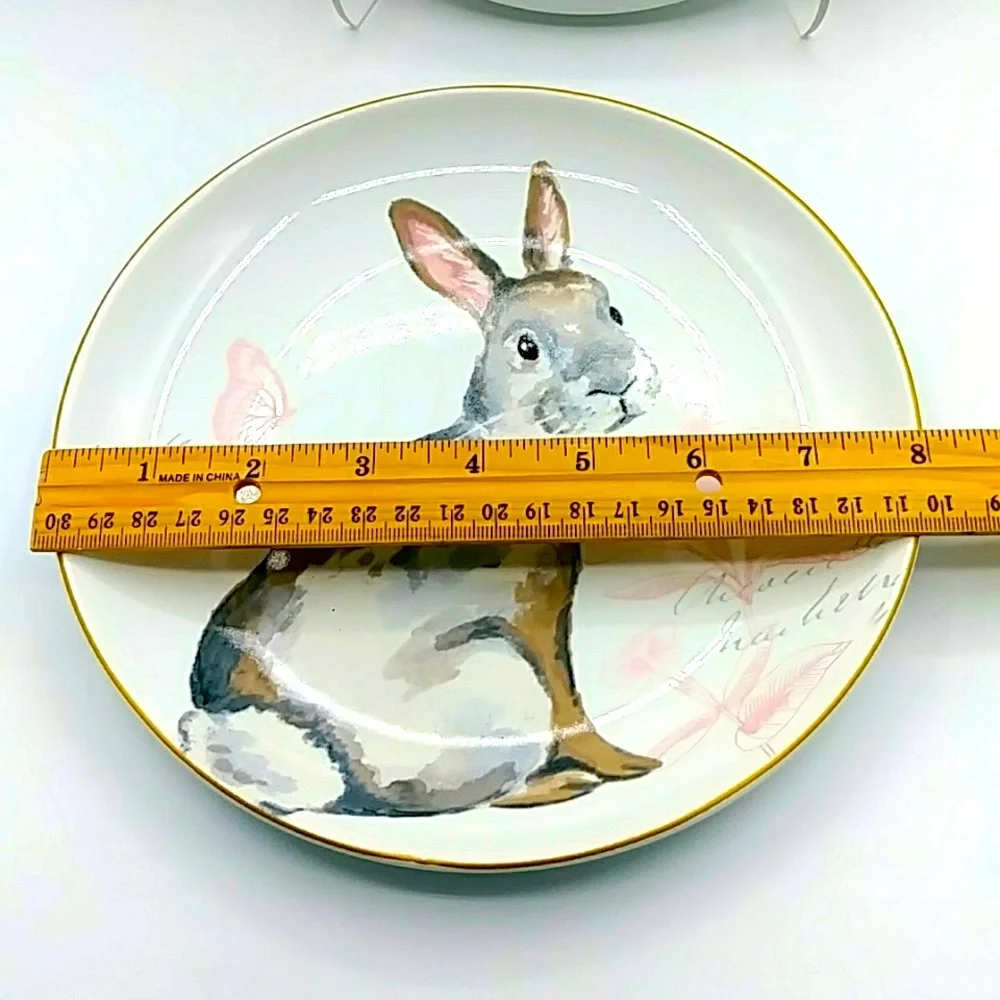 Pier 1 Pair of “Elegant Gray Bunnies” Plates 8” wide
